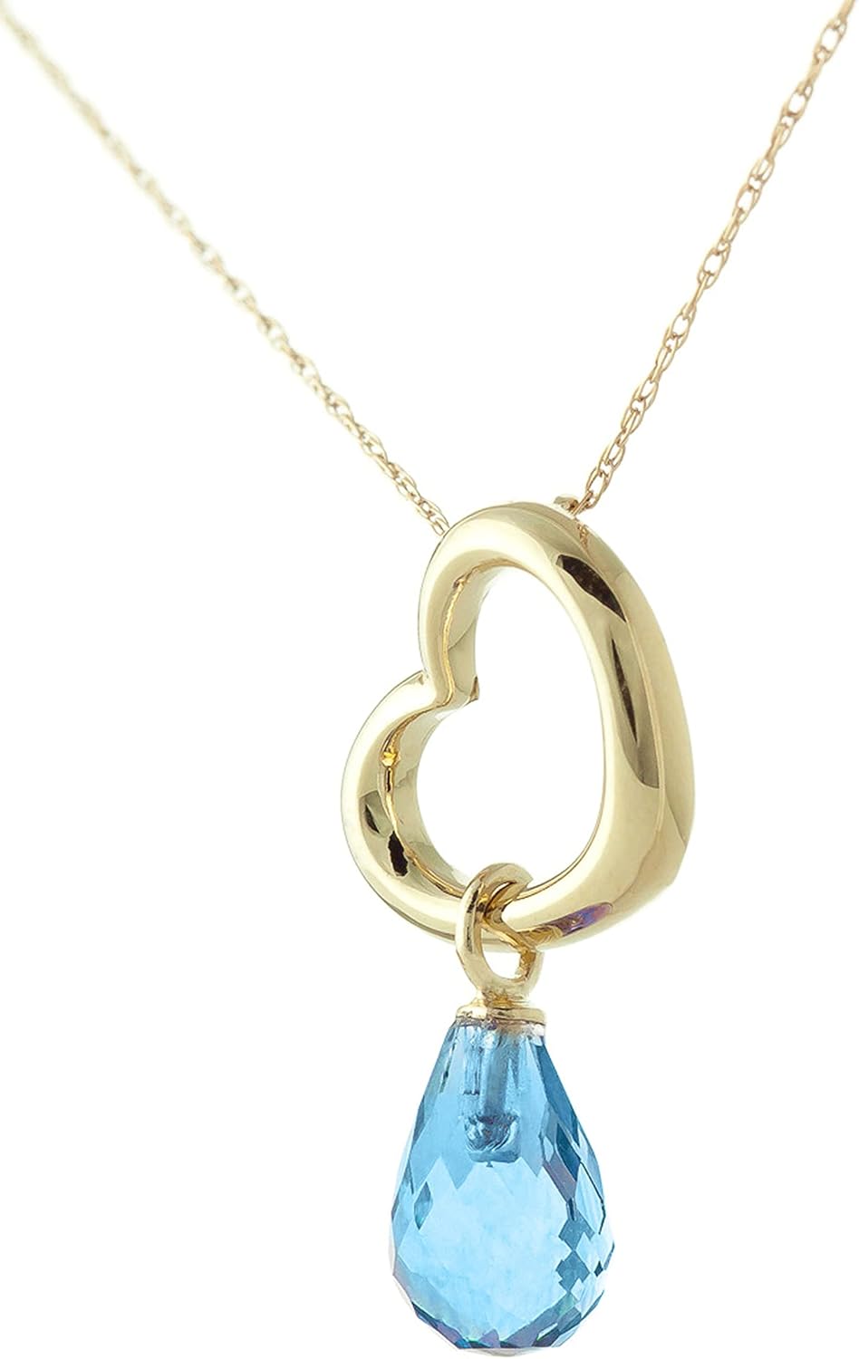 Galaxy Gold GG 14K Gold Open Heart with Genuine Blue Topaz Drop Pendant Necklace