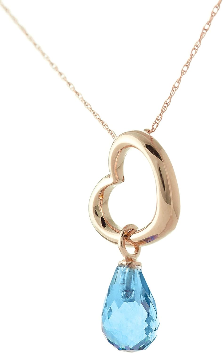 Galaxy Gold GG 14K Gold Open Heart with Genuine Blue Topaz Drop Pendant Necklace