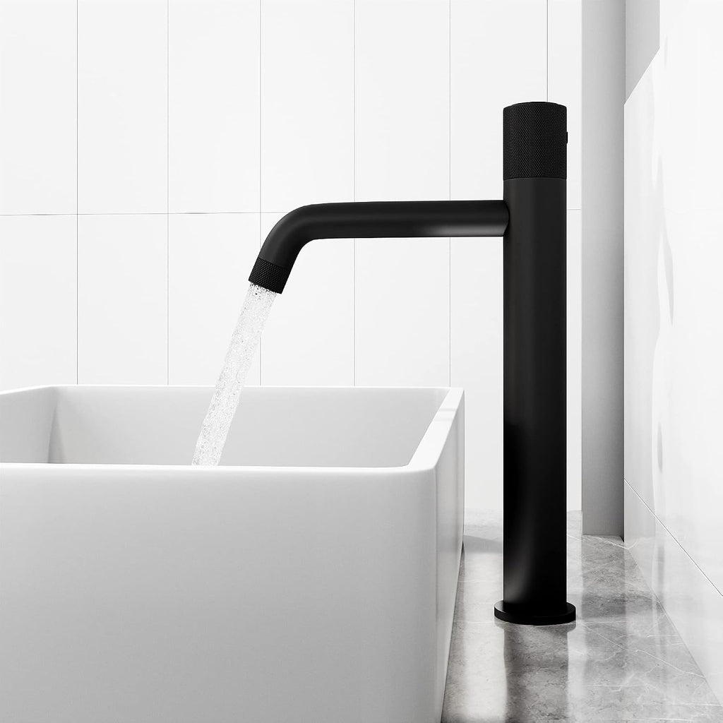 VIGO Apollo Single-Handle Single-Hole Mount Vessel Bathroom Sink Faucet, 12-Inch, Matte Black, Modern Design, Solid Brass, 1.2 GPM WaterSense & Ceramic Disc Valve, Corrosion-Resistant