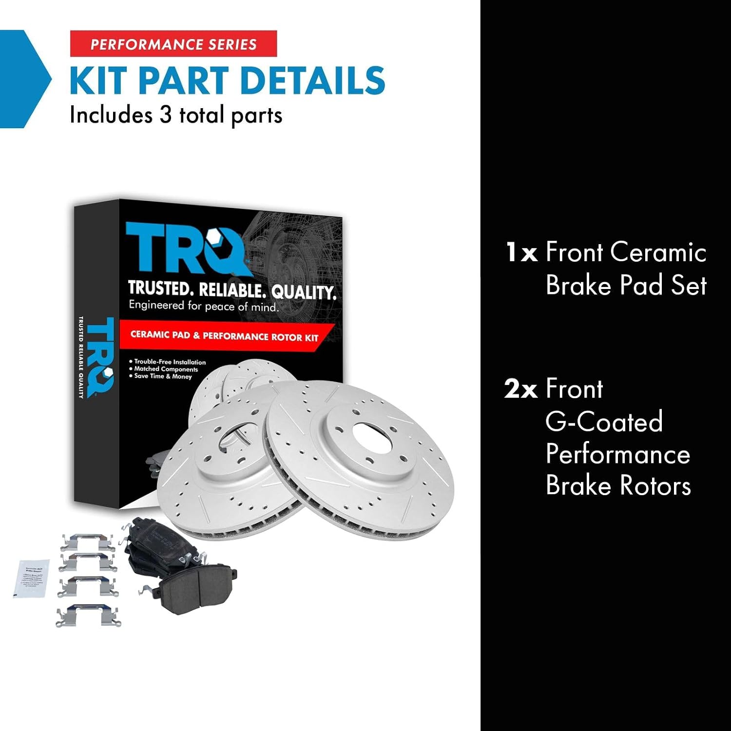 TRQ Performance Front Brake Pad and Rotor Set Ceramic Drilled Slotted G Coated Vented Rotors Compatible with 2003-2007 Nissan Murano