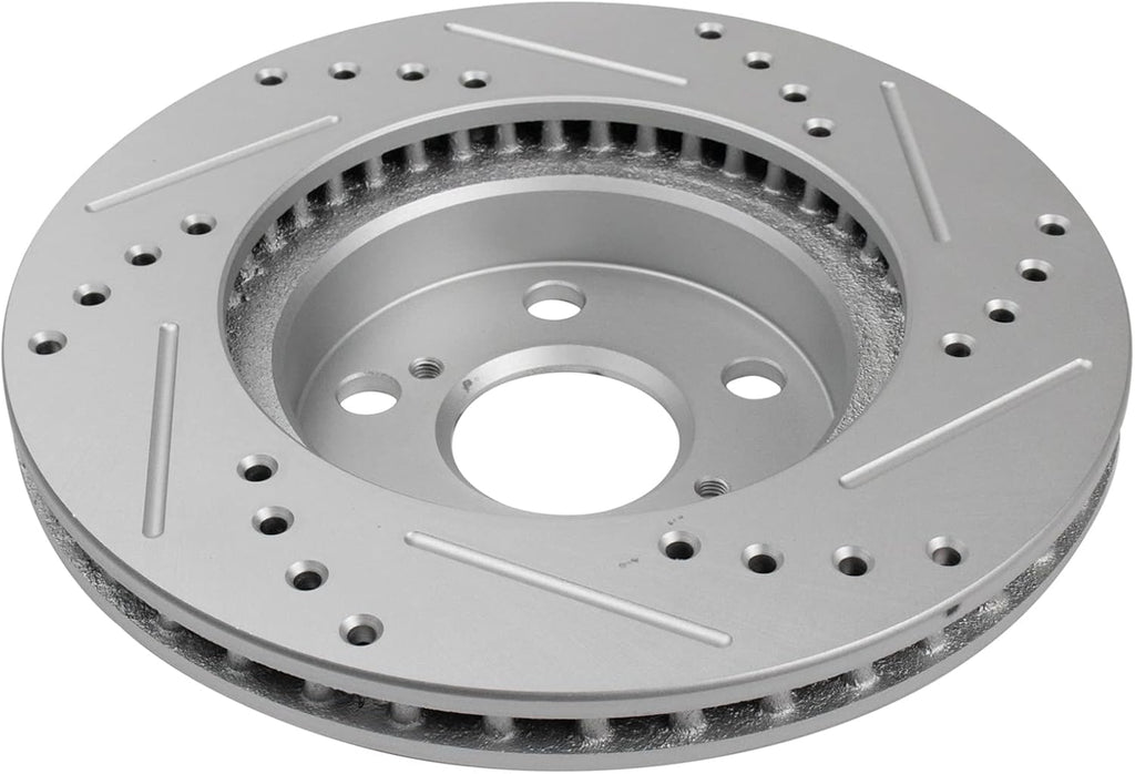 TRQ Performance Front Brake Pad and Rotor Set Ceramic Drilled Slotted Coated Rotors Compatible with 2004-2009 Toyota Prius