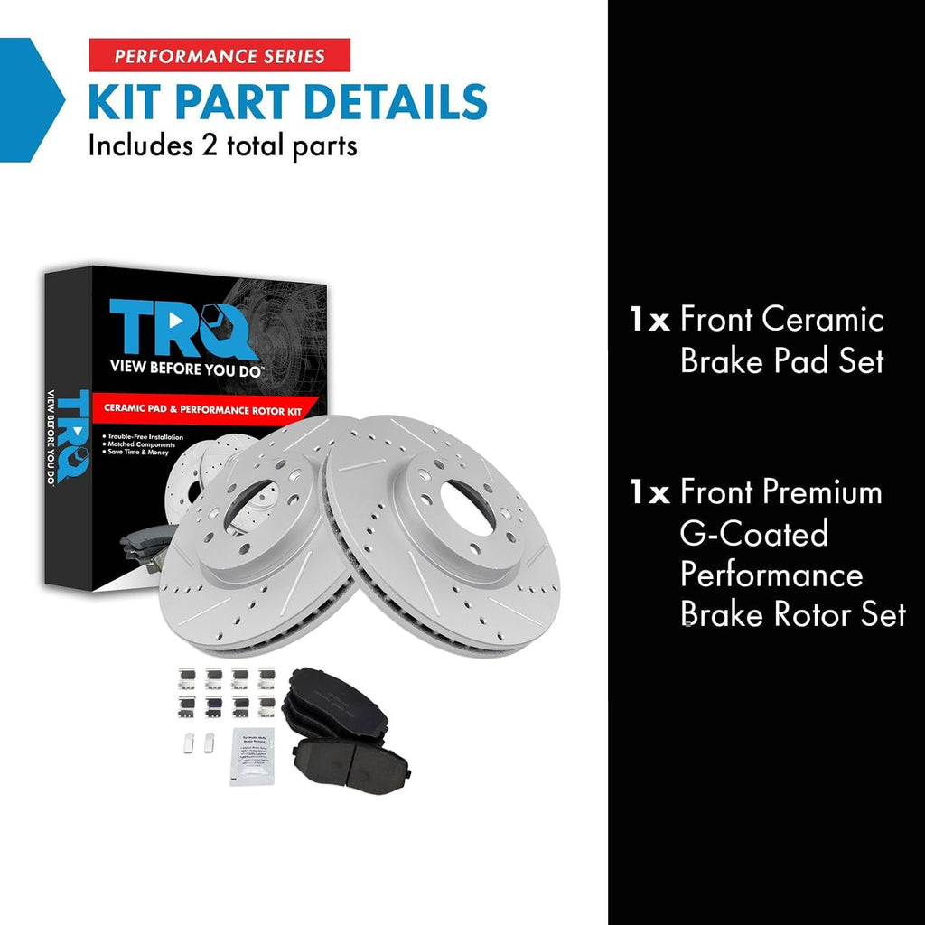 TRQ Performance Front Brake Pad and Rotor Set Ceramic G Coated Slotted Drilled Rotors Compatible with 2007-2012 Mazda CX-7
