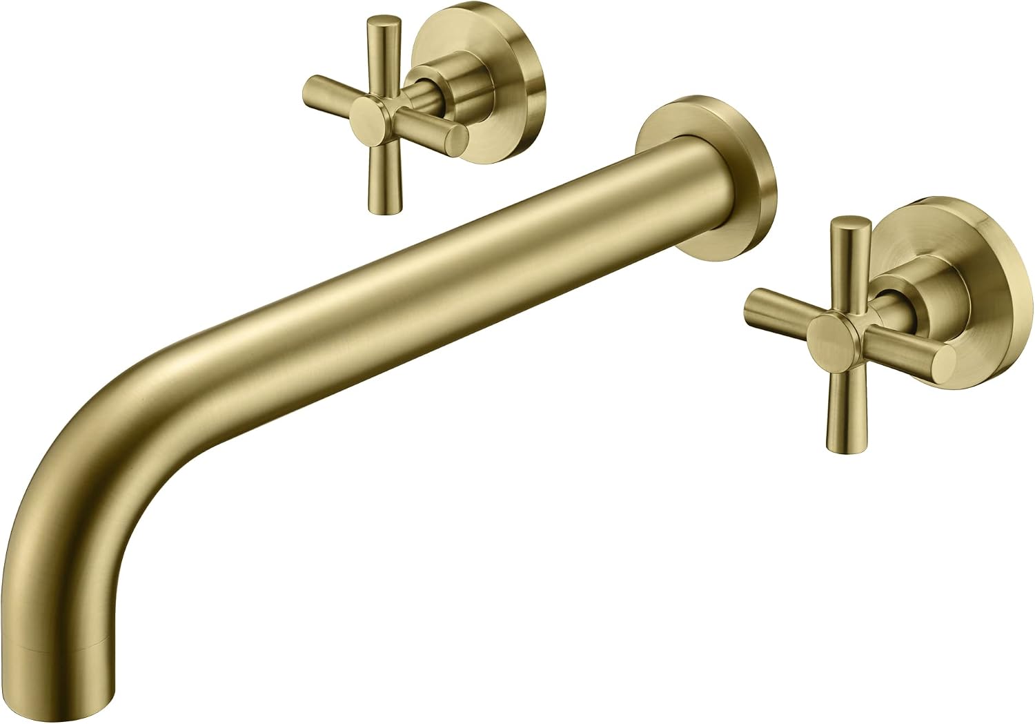 SUMERAIN Tub Faucet Wall Mount Tub Filler High Flow Bathtub Faucet Brushed Gold with Rough in Valve, Two Cross Handles