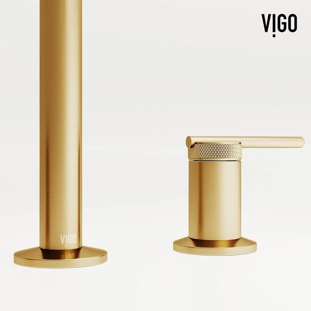 VIGO Sterling Two-Handle Three-Hole Mount Widespread Bathroom Sink Faucet, 7-Inch, Matte Brushed Gold, Modern Design, Solid Brass, 1.2 GPM WaterSense & Ceramic Disc Valve, Corrosion-Resistant