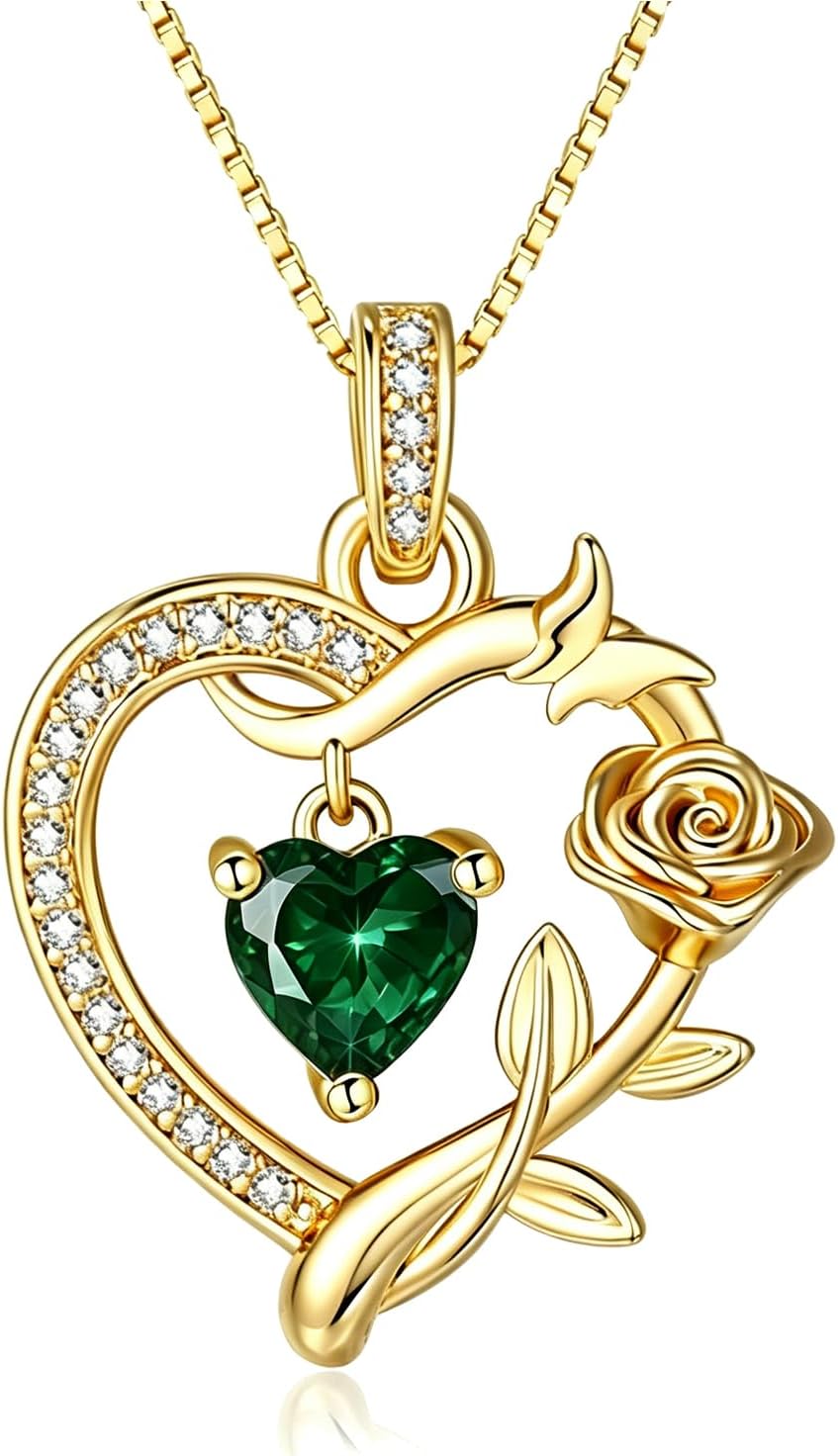 HeartMelody Heart Necklaces for Women Gold,14k 18K White Gold Plated Dainty Rose Butterfly Necklace with Garnet Birthstone Pendant Necklace Everyday Jewelry Birthday Christmas Gifts for Women Mom Her