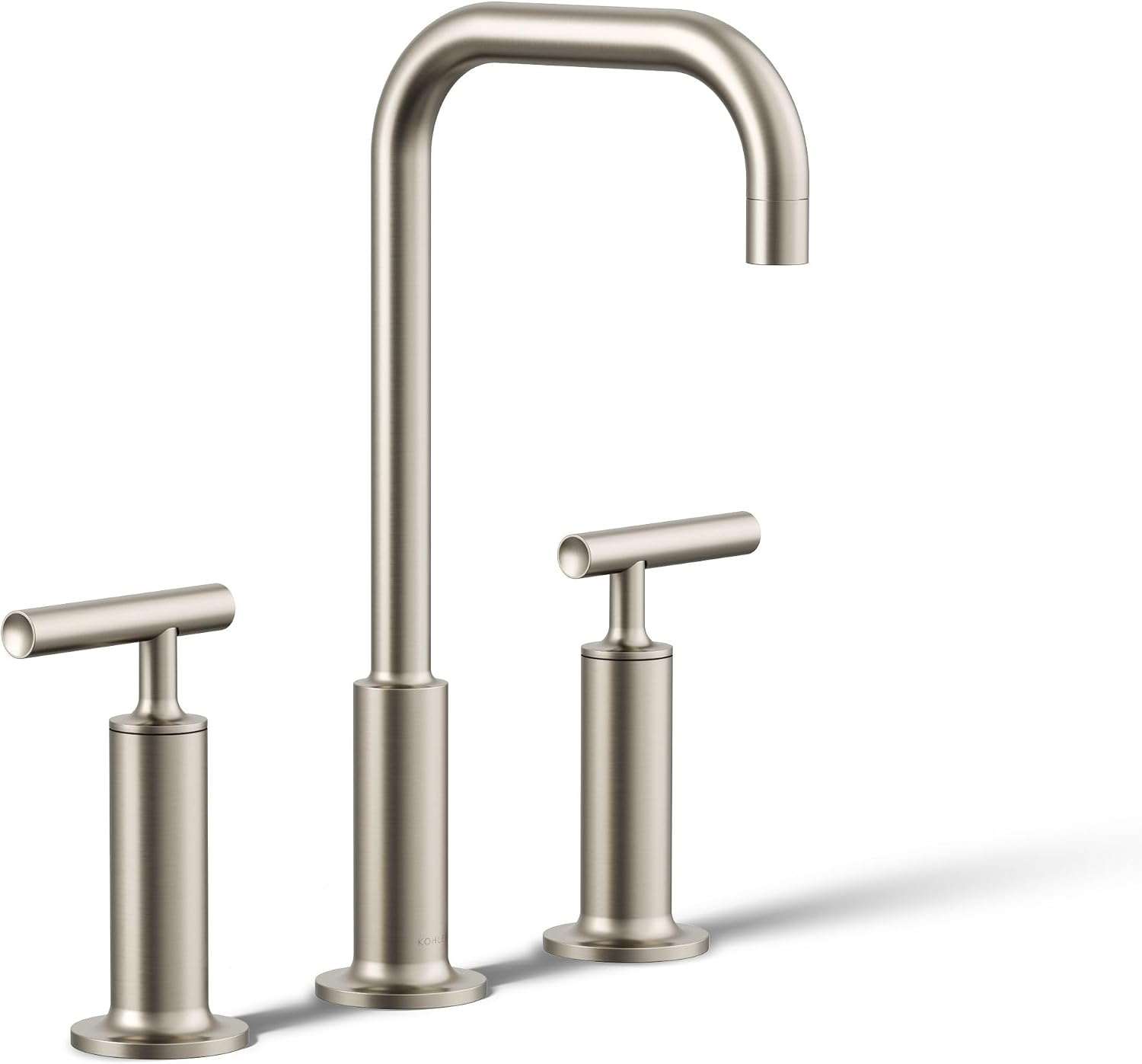 KOHLER K-14408-4-BN Purist® Widespread Bathroom Sink Faucet, 3-Hole, Widespread High Lever Handles and High Gooseneck Spout, 1.2 GPM, Vibrant Brushed Nickel