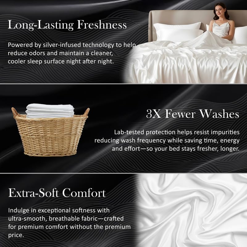 Day Care® Silver Infused Luxury 4 Pcs. Bed Sheet Set – 18' Deep Pocket Fit, Ultra Soft Cooling Fabric, Breathable & Long-Lasting Freshness (Silver, Super King(80x80)