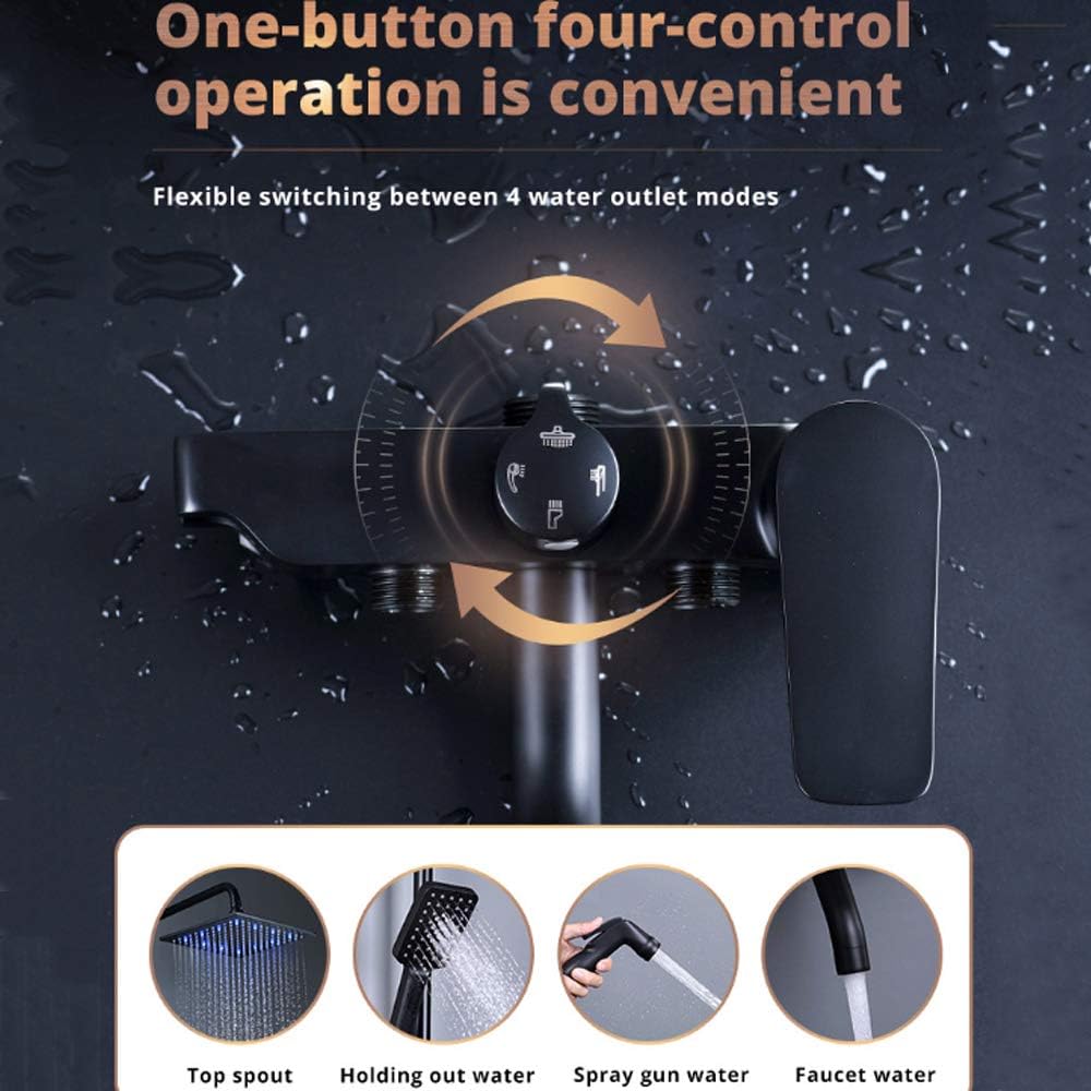10 Inch Black Shower System with Cold and Hot Water Wall Mounted Faucet Set Multifunction Combo with Bathtub Spout, LED Head, Handheld, Bidet Sprayer