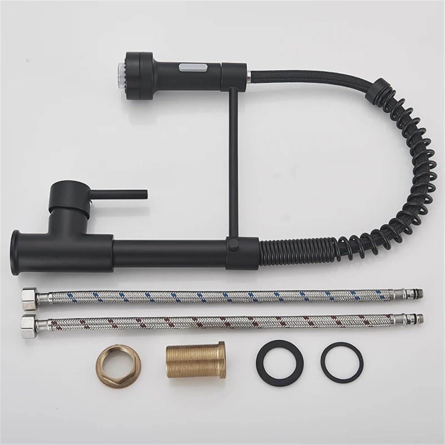 LED Kitchen Faucet Pull Down 360 Degree Rotation Hot and Cold Water Mixer Sink Deck Mounted Spring Tap(Matte Black)