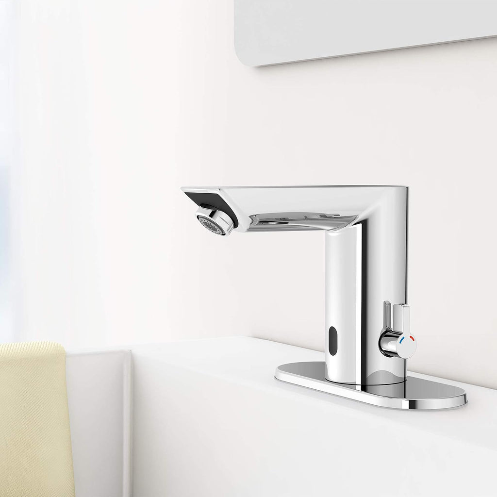 GROHE 36469000 Bau Cosmopolitan E Touchless Electronic Faucet with Temperature Control Lever, AC-Powered, Starlight Chrome