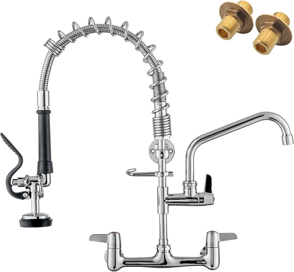 GIMILI Commercial Sink Faucet with Sprayer, 21' Height 8 Inch Center Pull Down Wall Mount Faucet for Restaurant, Kitchen, Industrial, Farmhouses Sink