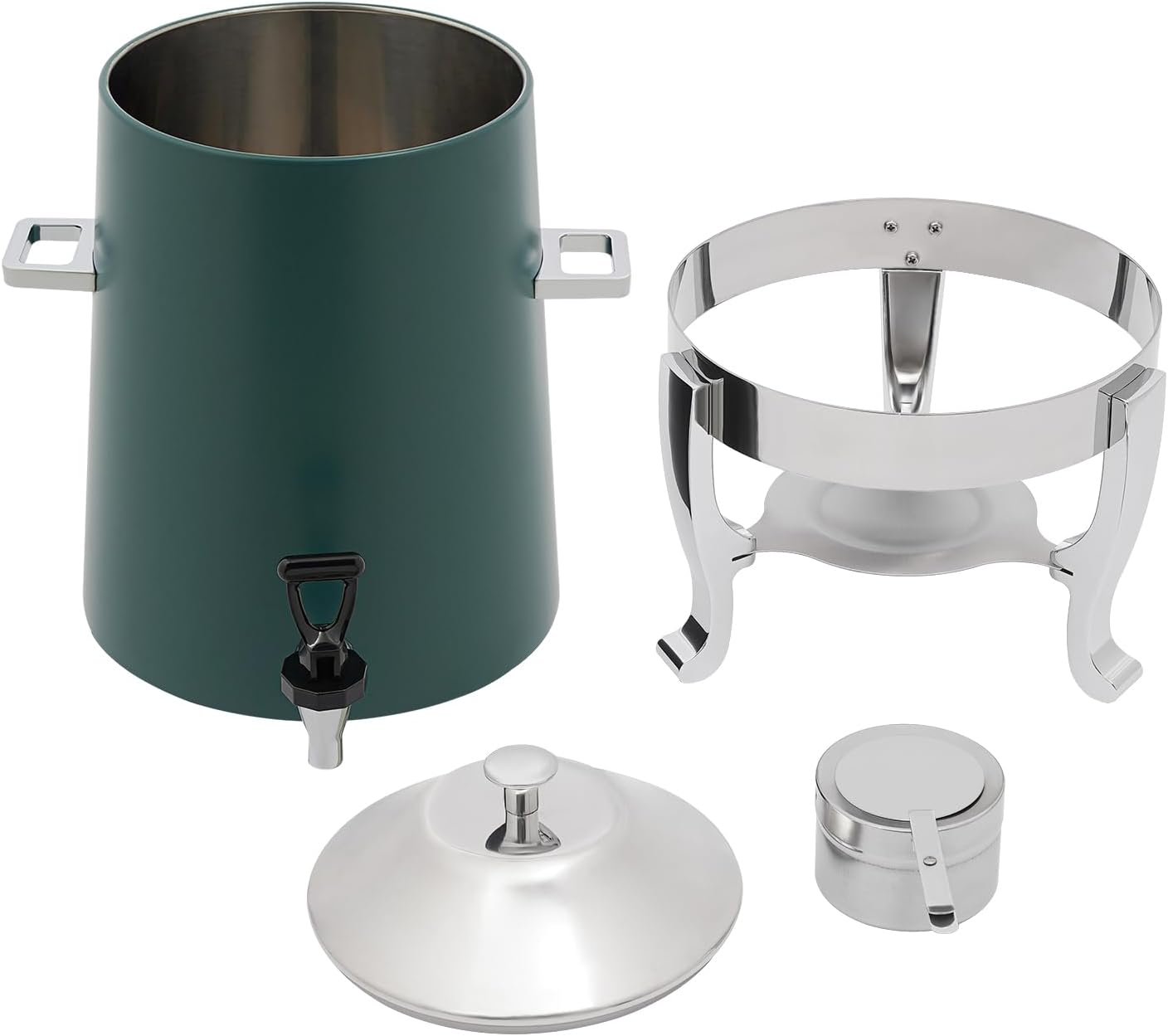 Coffee Urn With Fuel Holder, 3.5 Gallon/13L Stainless Steel Beverage Dispensers for Coffee Tea Hot Water, Hot Drink Dispenser with Stand, Chafer Urn with Spigot for Parties Catering (Green)