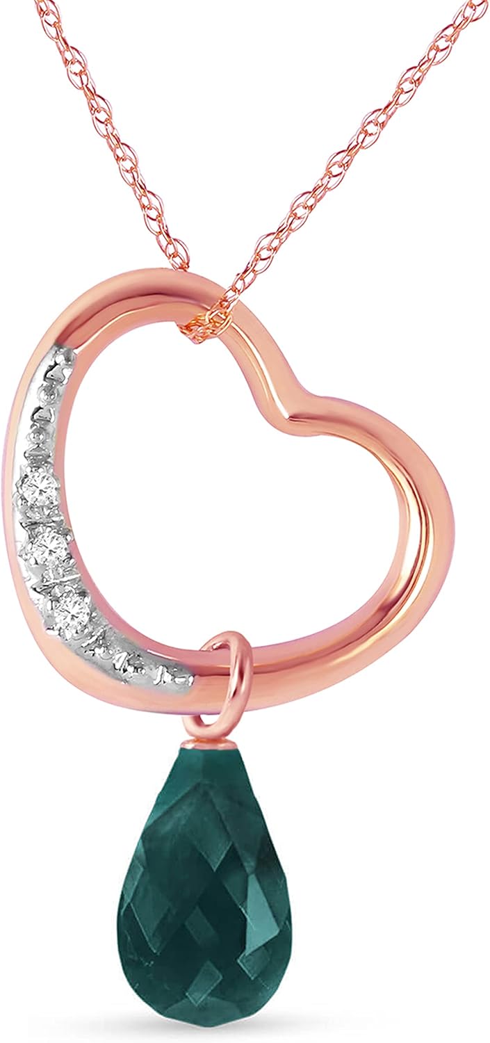 Galaxy Gold GG 14k Gold Open Heart with Genuine Diamond and Emerald Pendant Necklace