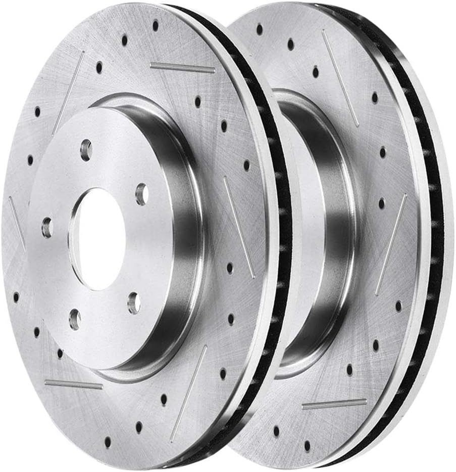 AutoShack Front & Rear Brake Rotors & Premium Pads for Ford, Mustang 2005-2010, RWD V6 4.0L - Silver Zinc Coated Drilled & Slotted - SilverShield Pro