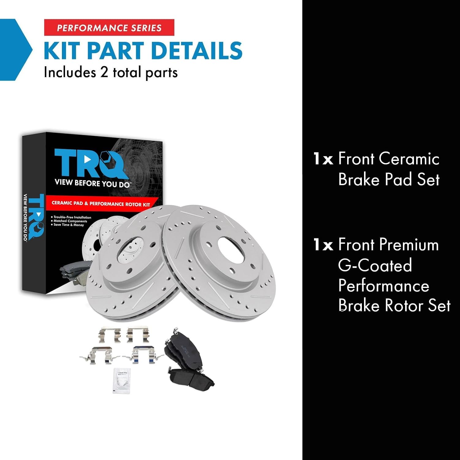 TRQ Performance Front Brake Pad and Rotor Set Ceramic G Coated Drilled Slotted Vented Rotors Compatible with 2013-2019 Nissan Sentra