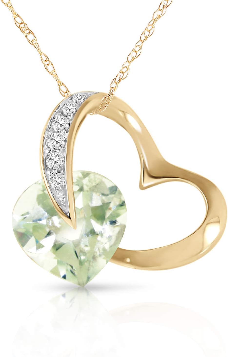 Galaxy Gold GG 3.35 CT. 14k Yellow Gold Heart Necklace with Natural Diamonds and Green Amethyst