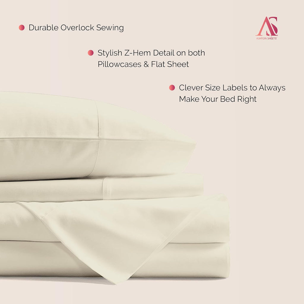 100% Egyptian Cotton California King Size Sheet Set - Luxury 1000 Series Majestic Collection Cal King Size Sheets Set, (4 PC, Sand) 16' Deep Pocket, Soft Cooling, Sateen Bedding