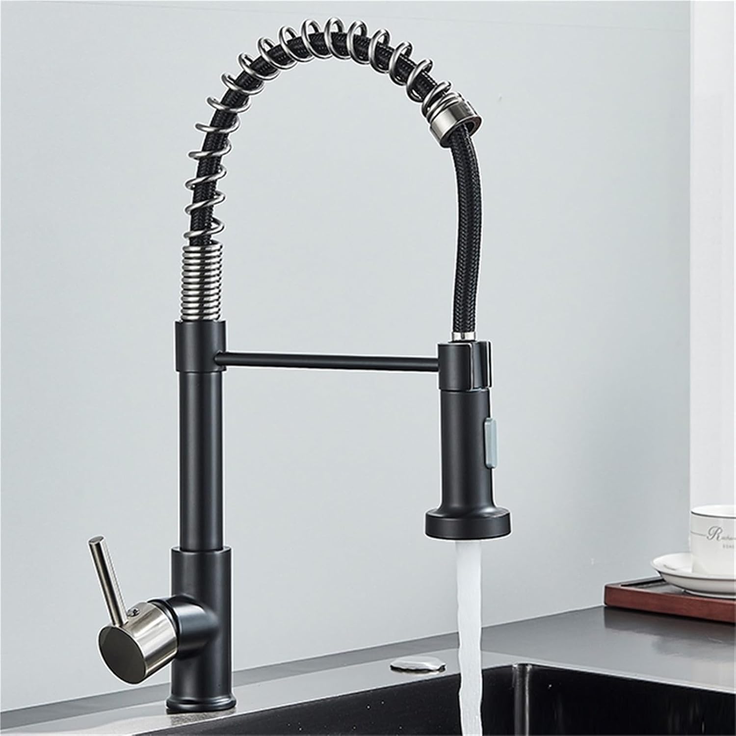 360° Rotating Single Handle Kitchen Faucet with Pull Down 2-Way Spray Hot and Cold Water Mixer Tap(Black Nickel)