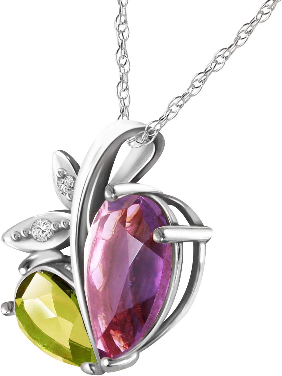 Galaxy Gold GG 4.06 CTW 14k Solid Gold Modern Heart Necklace Combination of Natural Amethyst, Peridot and Diamonds