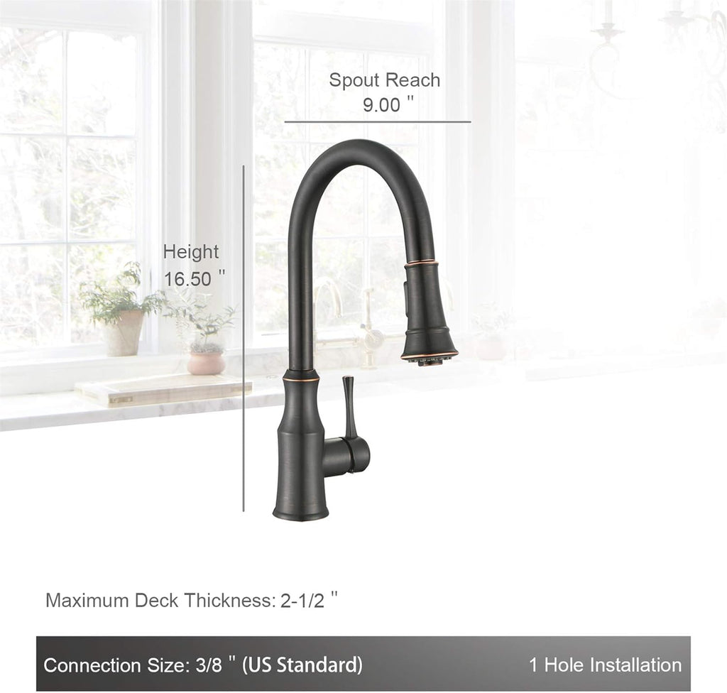 AguaStella AS94ORB Oil Rubbed Bronze Kitchen Sink Faucet with Pull Down Sprayer Single Handle High Arc