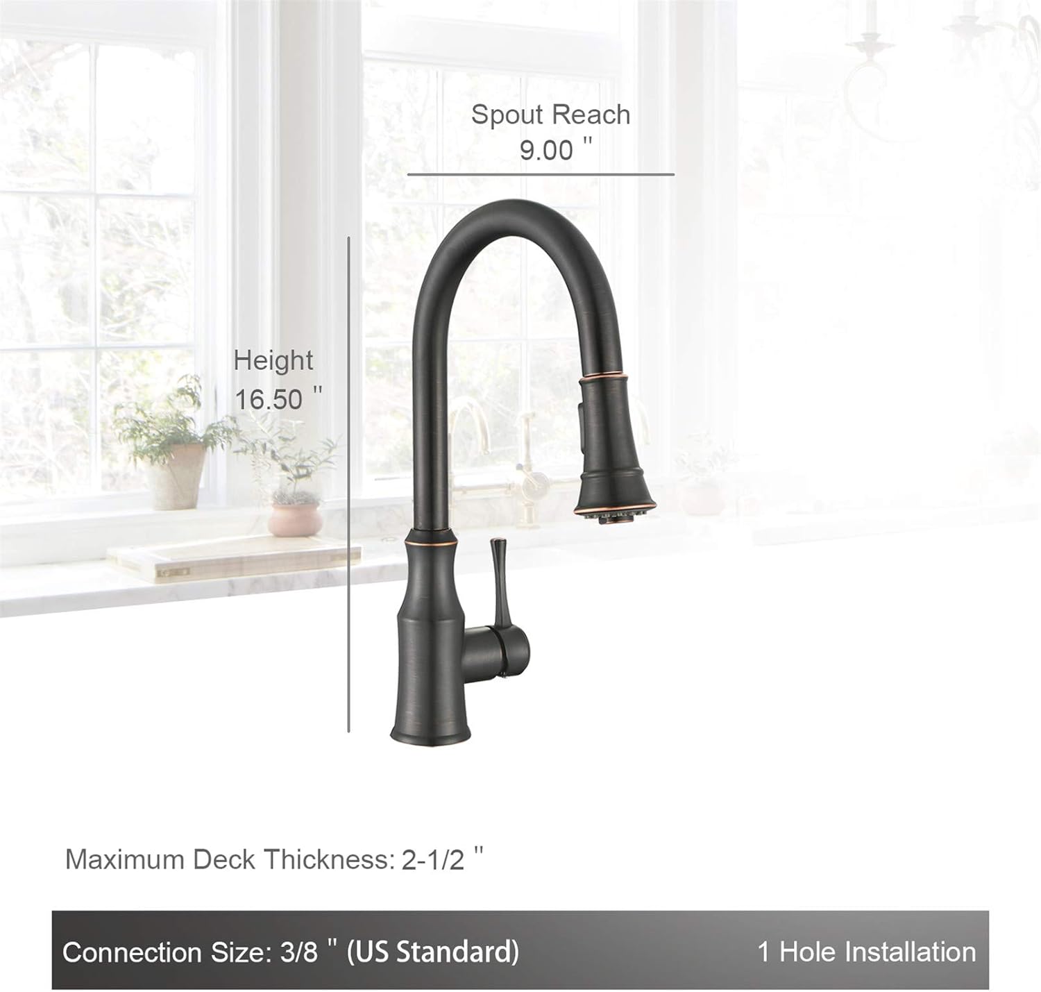 AguaStella AS94ORB Oil Rubbed Bronze Kitchen Sink Faucet with Pull Down Sprayer Single Handle High Arc