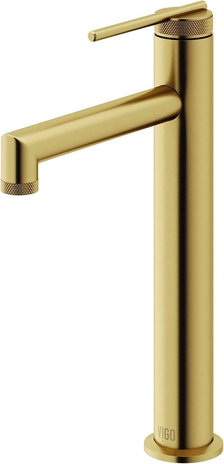 VIGO Sterling Single-Handle Single-Hole Mount Vessel Bathroom Sink Faucet, 11-Inch, Matte Brushed Gold, Modern Design, Solid Brass, 1.2 GPM WaterSense & Ceramic Disc Valve, Corrosion-Resistant