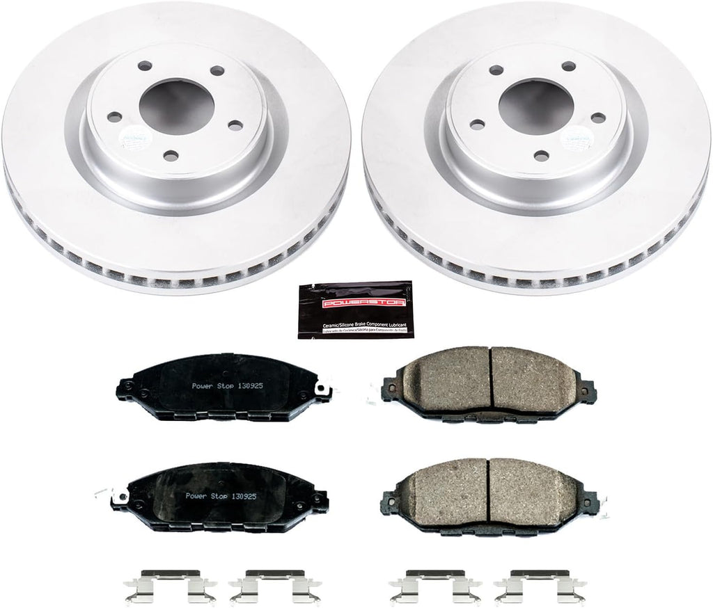PowerStop Front Brake Kit for INFINITI JX35 2013 |QX60 2014-20 |Nissan Murano 2015-24 |Pathfinder 2013-20 - Fully-Coated Disc Rotors with Z17 Ceramic Brake Pads Replacement, CRK6496
