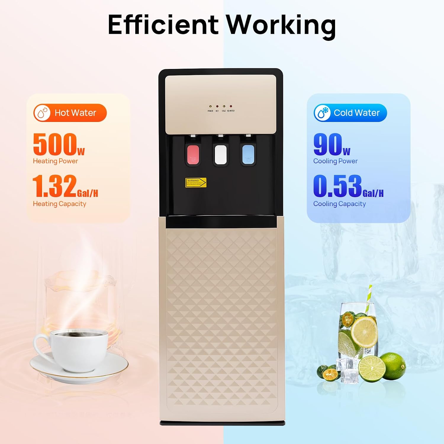 Bottom Loading Water Dispenser with Hot, Cold & Room Temperature Water - 500W Heating & 90W Cooling - Safe, Energy-Saving & User-Friendly Design for Home, Office (Champaign Gold)