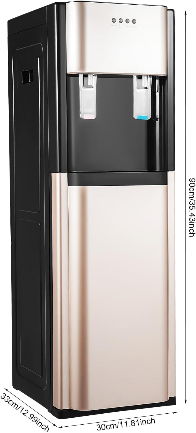 Bottom Loading Water Dispenser for 5 Gallon Bottles, Freestanding Water Cooler Hot & Cold, Stainless Steel Water Dispenser for Home & Office, Gold