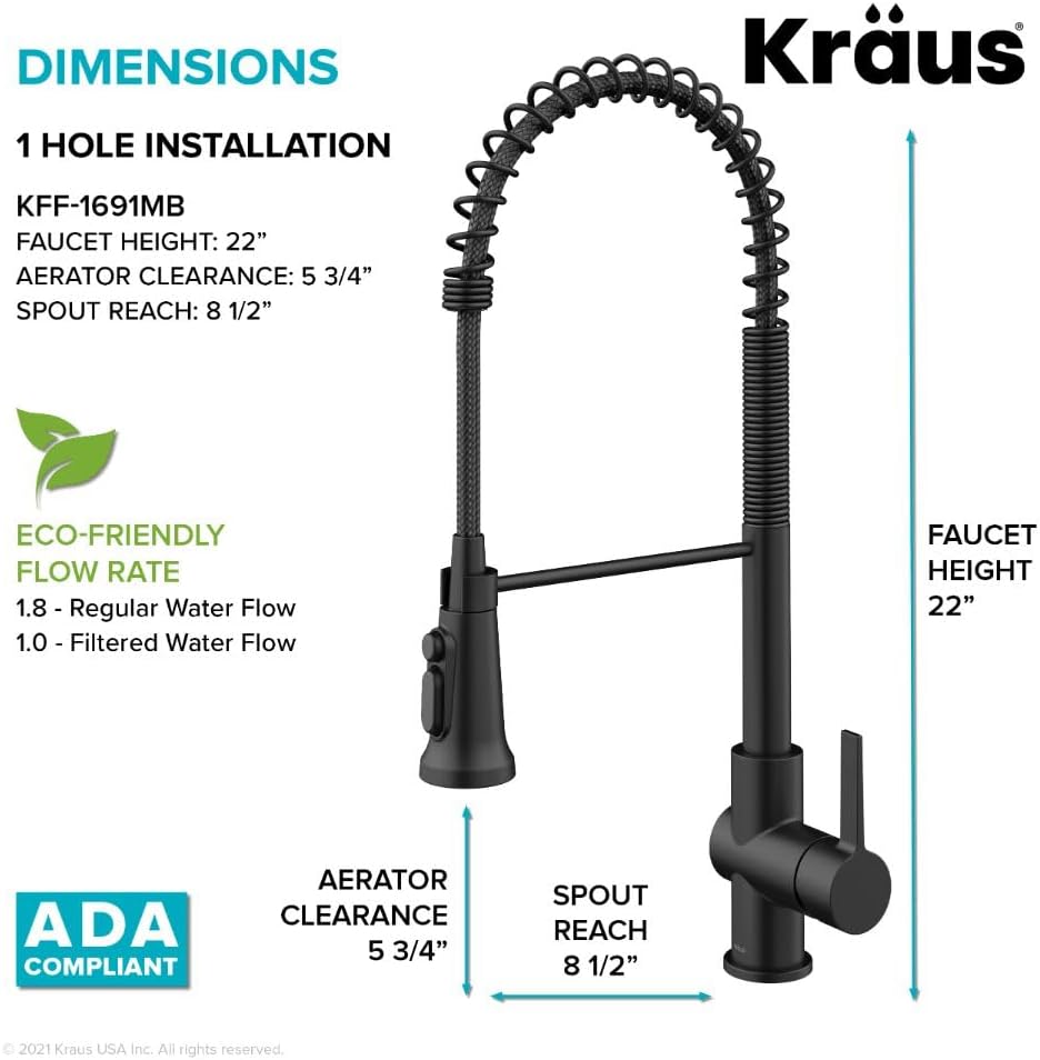 KRAUS Britt 2-in-1 Commercial Style Pull-Down Single Handle Water Filter Kitchen Faucet for Reverse Osmosis or Water Filtration System in Matte Black, KFF-1691MB