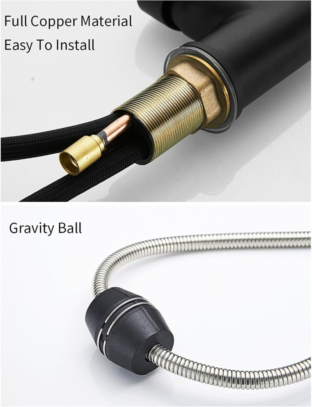 Brass Kitchen Faucet with Pull-Out Spring Spout-Single Lever Hot and Cold Water Mixer Tap(Black)