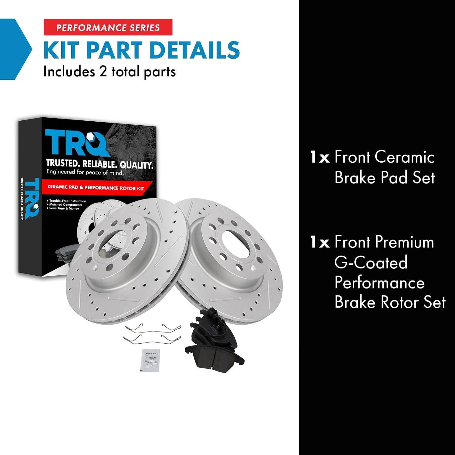 TRQ Performance Front Ceramic Brake Pad and Rotor Set Coated Drilled Slotted Compatible with 2011 Audi A3 2011 VW Jetta L5 2.5L with 280 mm Diameter Front Rotors Models
