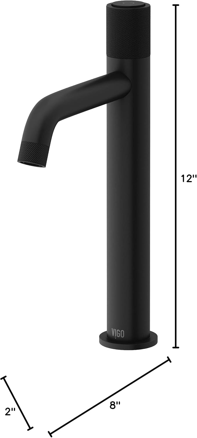VIGO Apollo Single-Handle Single-Hole Mount Vessel Bathroom Sink Faucet, 12-Inch, Matte Black, Modern Design, Solid Brass, 1.2 GPM WaterSense & Ceramic Disc Valve, Corrosion-Resistant