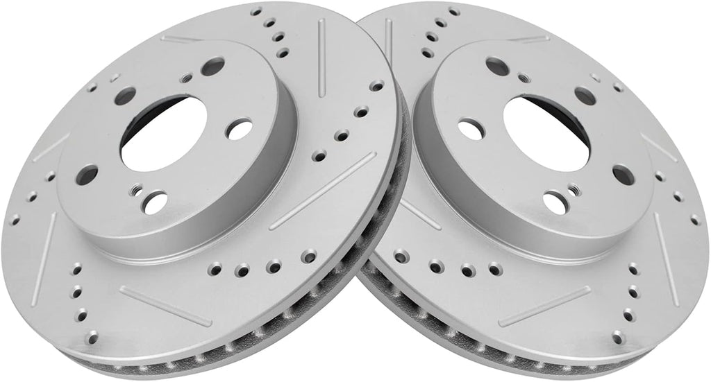 TRQ Performance Front Brake Pad and Rotor Set Ceramic Coated Drilled Slotted Rotors Compatible with 2011-2017 Lexus CT200h 2010-2015 Toyota Prius 2012-2015 Prius Plug-In