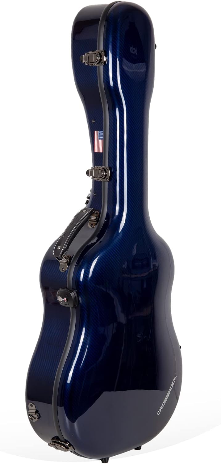 Crossrock Air Carbon series Dreadnought Acoustic Guitar case, 100% carbon fiber Flight Case with protective cover, American Flag version- Blue (CRF6030DBL-USF)