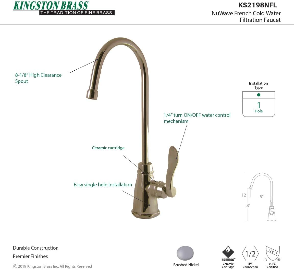 KINGSTON BRASS KS2198NFL Nuwave French Cold Water Filtration Faucet, Brushed Nickel