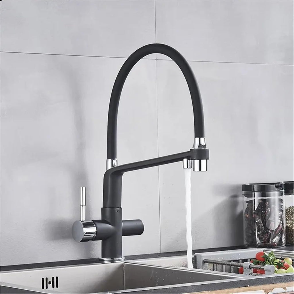 Purified Kitchen Faucet Spray Stream Modes Click Button Drink Water Hot Cold Filter Mixer Tap(Black and Chrome)