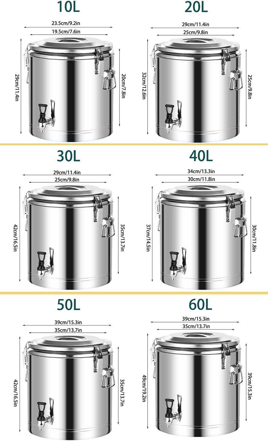 Insulated Beverage Dispenser, Stainless Steel Insulated Barrel Hot Water Dispensers with Faucet for Hot Tea Coffee Cold Milk Water Juice for Commercial Home Office,60L