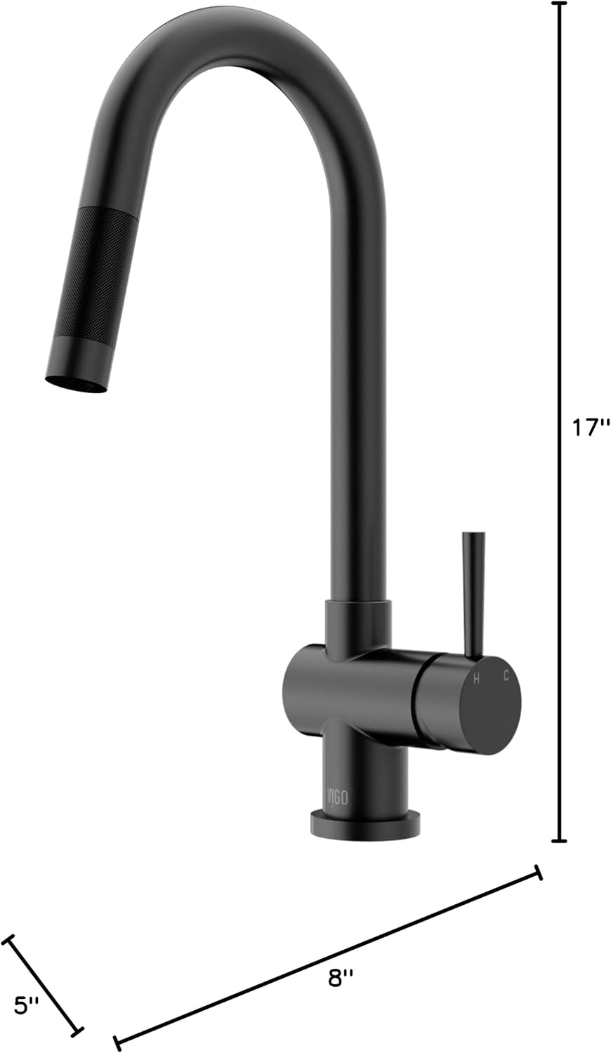 VIGO Gramercy 17'' H Single Handle Pull-Down Spout Kitchen Faucet in Matte Black-VG02008MB