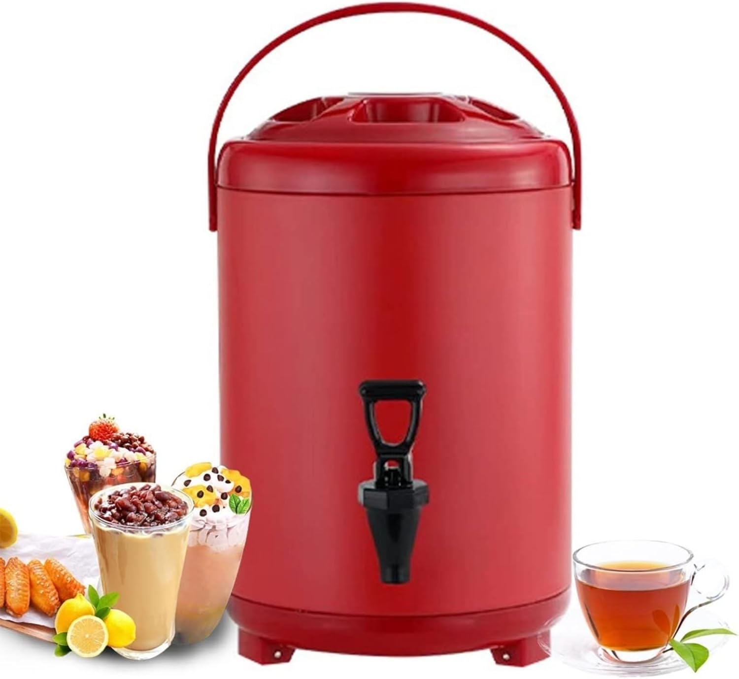 12L Stainless Steel Hot And Cold Water Dispenser Urn Boiler - Portable Large Capacity Sealing Teapot With Faucet For Catering, Office, Hotels, Party (Red 12L)