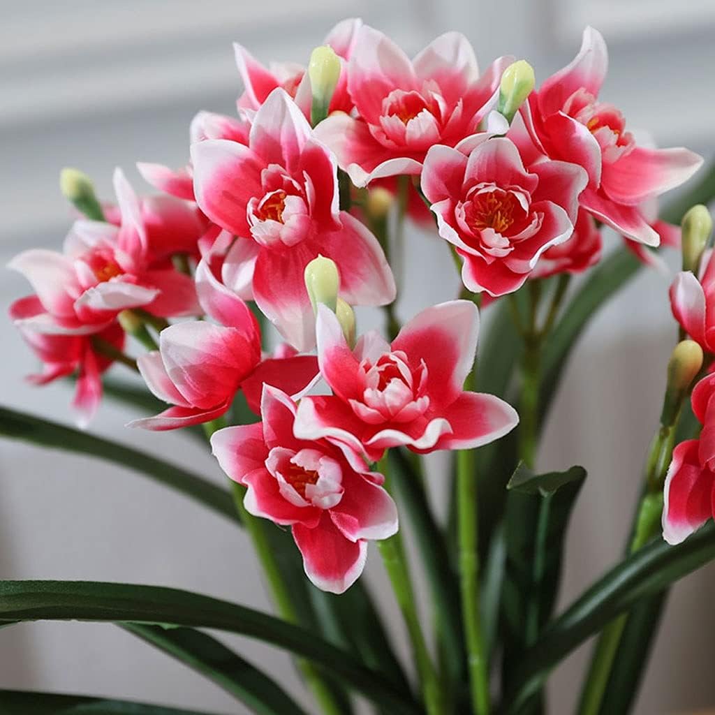 Artificial Flower Artificial Narcissus Flower Art Three-Dimensional Display Flower Set Porch Living Room Indoor Dining Table TV Cabinet Decoration Floor Vases Decorative Tall (Color : Purple) (Pink)
