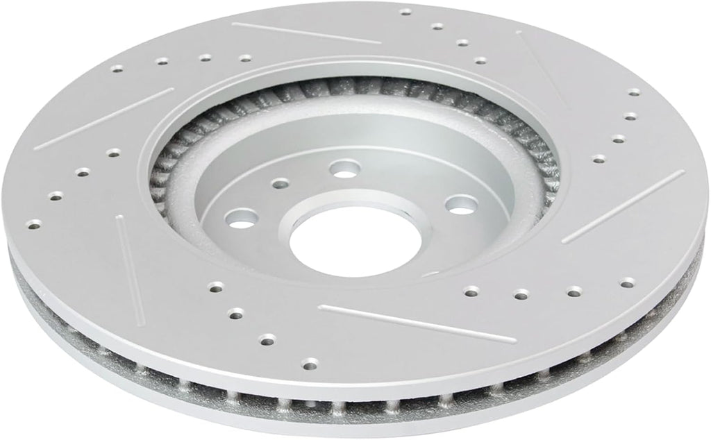 TRQ Performance Front Brake Pad and Rotor Set Ceramic Coated Drilled Slotted Vented Rotors Compatible with 2008-2014 Cadillac CTS