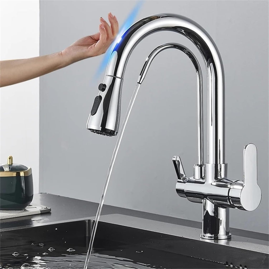 Smart Sensor Pure Water Kitchen Faucet 2 Model Spout Taps Deck Mount Daul Handle Filtered Cold Hot Water Mixer(Chrome)