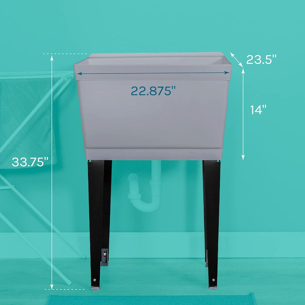 19 Gallon Utility Sink Laundry Tub by JS Jackson Supplies with Adjustable Metal Legs, Ideal for Laundry room, Basement, or Garage Workshop. Heavy Duty Shop Sink. No Faucet Included (Grey)