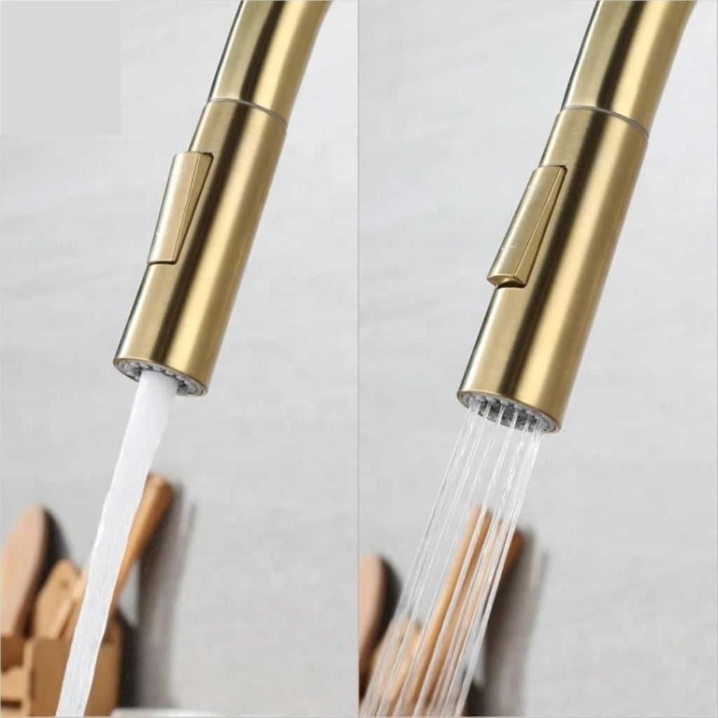Kitchen Faucet Tap Hot Cold Water Digital Temperature Display Faucet 304 Stainless Steel Pull Down Taps(Brushed)