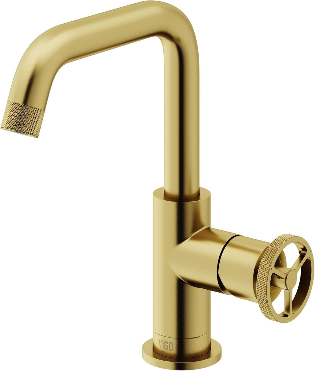 VIGO Cass Single-Handle Single-Hole Mount Bathroom Sink Faucet, 9-Inch, Matte Brushed Gold, Modern Design, Solid Brass, 1.2 GPM WaterSense & Ceramic Disc Valve, Corrosion-Resistant