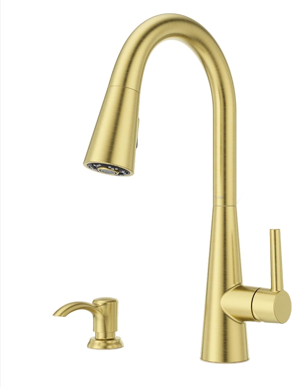 Pfister Barulli Kitchen Faucet with Pull Down Sprayer and Soap Dispenser, Single Handle, High Arc, Brushed Gold Finish, F5297BARBG