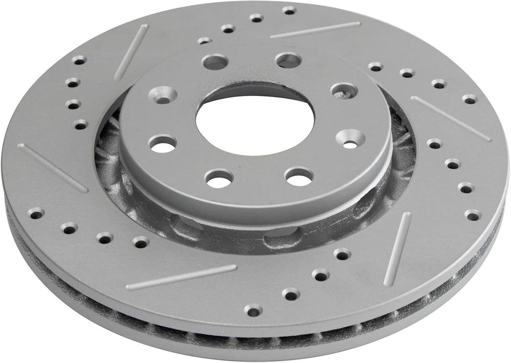 TRQ Performance Front Ceramic Brake Pad and Rotor Set Coated Drilled Slotted Compatible with 2004-2011 Chevrolet Aveo 2007-2011 Chevrolet Aveo5 2013-2015 Spark 2009 Pontiac G3