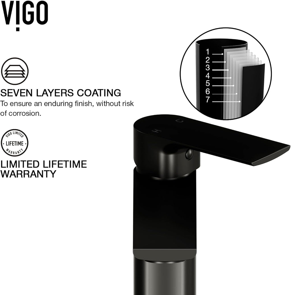 VIGO Norfolk Single-Handle Single-Hole Mount Vessel Bathroom Sink Faucet, 11-Inch, Matte Black, Modern Design, Solid Brass, 1.2 GPM WaterSense & Ceramic Disc Valve, Corrosion-Resistant