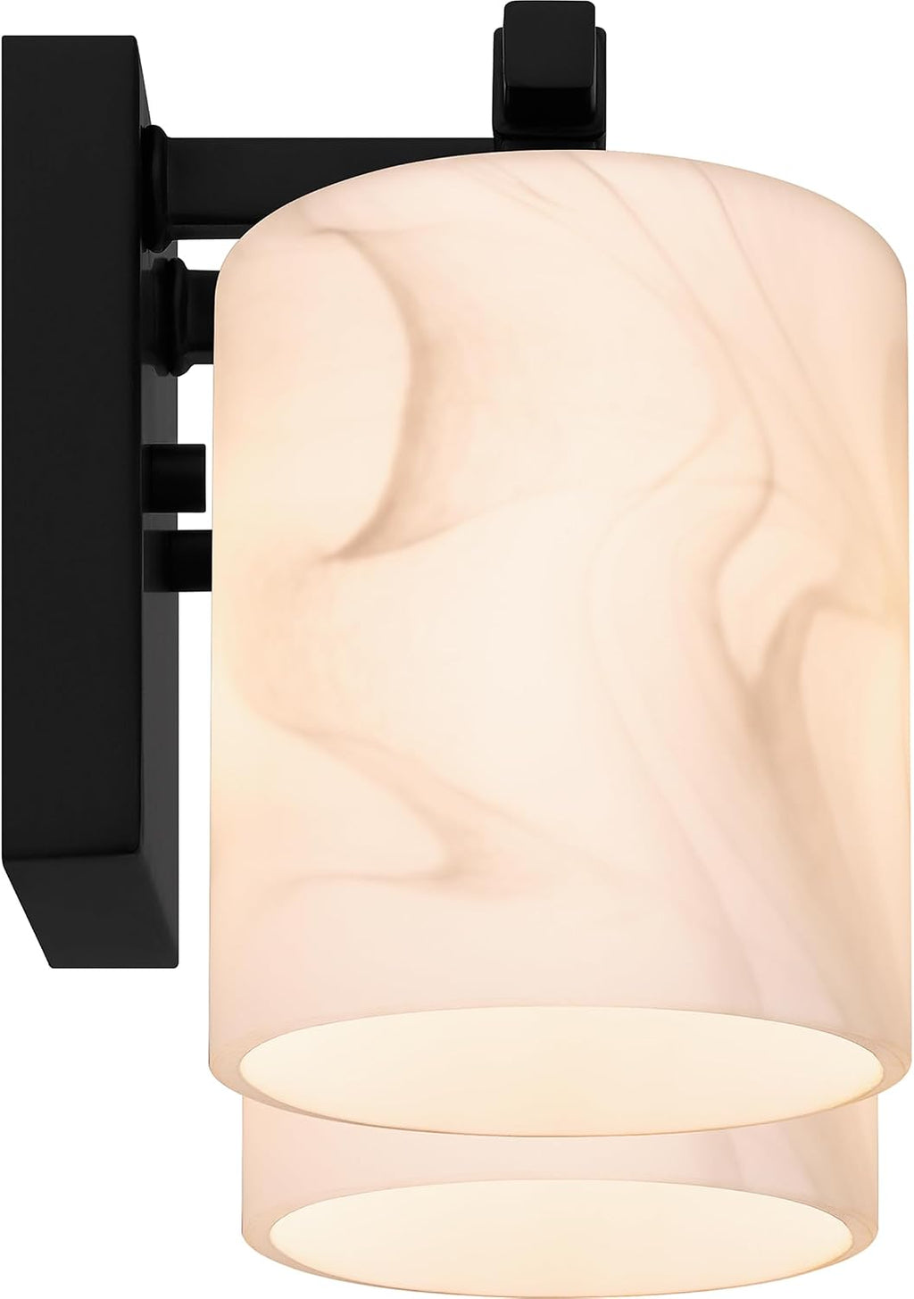 Quoizel Mather Bath Vanity Lights, 15 Inch 2-Light Lighting Fixtures Over Mirror, Matte Black with Marbled Glass Shade, 40W G9 Base Bulbs, Transitional Wall Mount Light for Bathrooms, Dresser or Sink